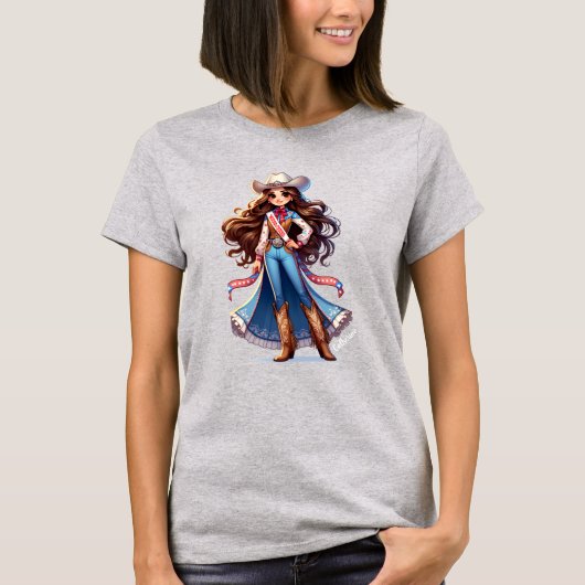 ウェスタン女性のカーボーイロデオクイーン Tシャツ (正面)