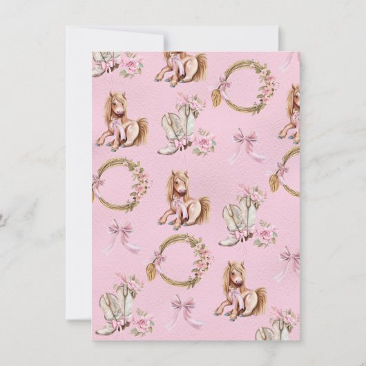 ウェスタン女性のカーボーイロデオピンクボウポニー誕生日 招待状 (裏面)