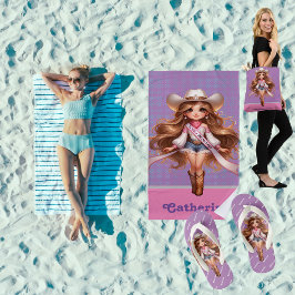 ウェスタン女性のカーボーイロデオプリンセス1 パーソナライズされた ビーチタオル