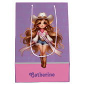 ウェスタン女性のカーボーイロデオプリンセス1 パーソナライズされた ミディアムペーパーバッグ (裏面)