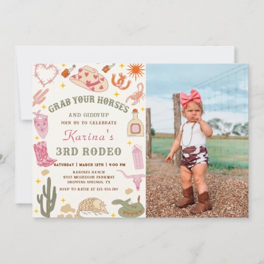 ウェスタン女性のカーボーイロデオ誕生日フォト招待状 招待状 (正面)