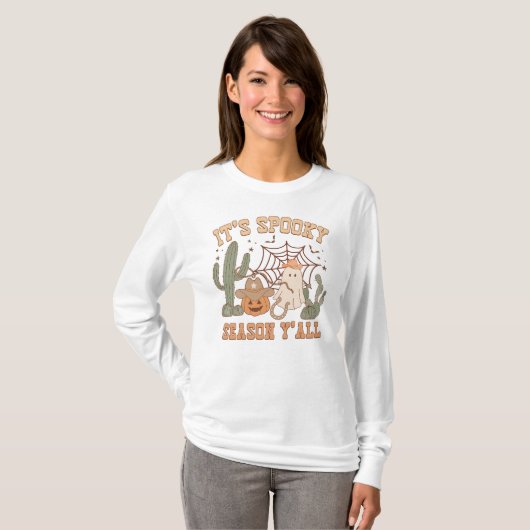 ウェスタン女性のカーボーイ不気味シーズンハロウィーン幽霊シール Tシャツ (正面フル)