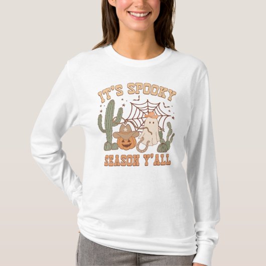 ウェスタン女性のカーボーイ不気味シーズンハロウィーン幽霊シール Tシャツ (正面)