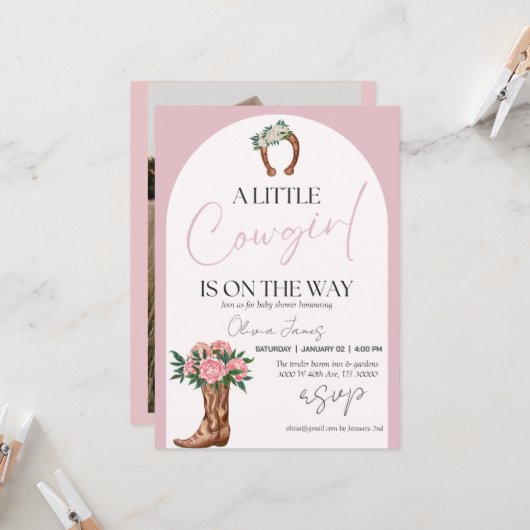 ウェスタン女性のカーボーイ写真の赤ちゃんシャワー 招待状 (正面/裏面インサイチュ)