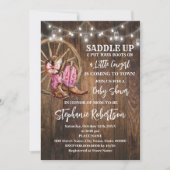 ウェスタン女性のカーボーイ来ズトゥータウンピンクベビーシャワー 招待状 (正面)