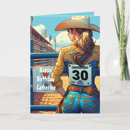 ウェスタン女性のカーボーイ30thバースデーロデオカスタム カード (正面)