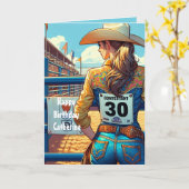 ウェスタン女性のカーボーイ30thバースデーロデオカスタム カード (黄色い花)