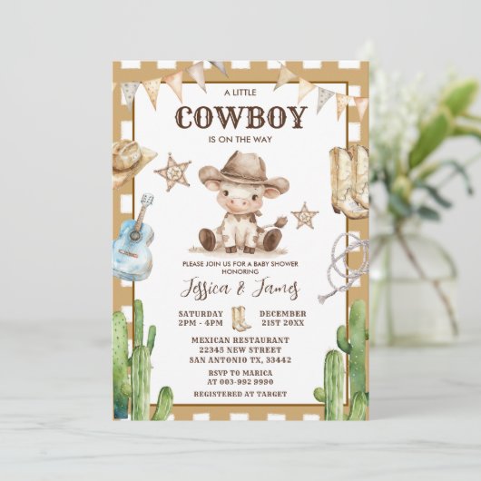 ウェスタン小さなカウボーイが赤ちゃんシャワーの途中にある 招待状 (スタンド正面)