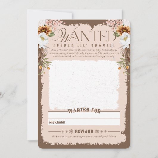 ウェスタン指名手配ポスターベビーガールシャワーゲームカード 招待状 (正面)