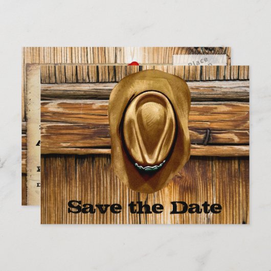 ウェスタン日付の結婚式カードを保存 案内ポストカード (正面/裏面)