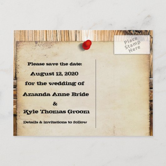 ウェスタン日付の結婚式カードを保存 案内ポストカード (裏面)