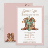 ウェスタン水彩 赤ちゃん女の子 シャワー 招待状 (正面/裏面)