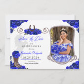 ウェスタン王室の・ブルー・キンチェニェラ日付写真を保存 招待状 (正面)