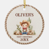 ウェスタン男の赤ちゃん初めてのクリスマスフォトオーナメント セラミックオーナメント (正面)