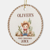 ウェスタン男の赤ちゃん初めてのクリスマスフォトオーナメント セラミックオーナメント (左)