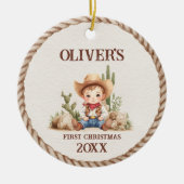 ウェスタン男の赤ちゃん初めてのクリスマス セラミックオーナメント (正面)