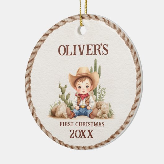 ウェスタン男の赤ちゃん初めてのクリスマス セラミックオーナメント (左)