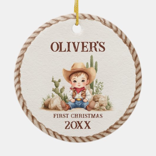 ウェスタン男の赤ちゃん初めてのクリスマス セラミックオーナメント (裏面)