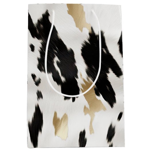 ウェスタン白黒グラム金ゴールドコウィド誕生日 ミディアムペーパーバッグ (正面)