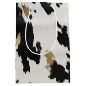 ウェスタン白黒金ゴールド牛革誕生日 ミディアムペーパーバッグ (正面)