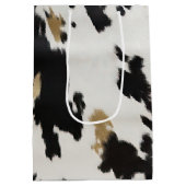 ウェスタン白黒金ゴールド牛革誕生日 ミディアムペーパーバッグ (裏面)