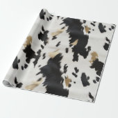 ウェスタン白黒金ゴールド牛革誕生日 ラッピングペーパー (アンロールド)