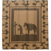 ウェスタン祈ズのカウボーイカスタマイズ背景の色 シャワーカーテン (正面)