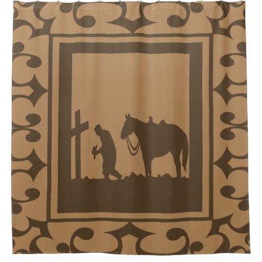 ウェスタン祈ズのカウボーイカスタマイズ背景の色 シャワーカーテン (正面)