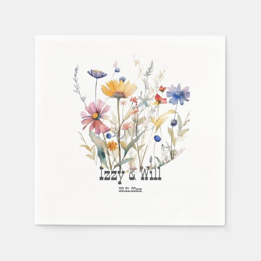 ウェスタン秋ワイルドフラワーズテラコッタブルーカスタムホテル スタンダードカクテルナプキン (正面)