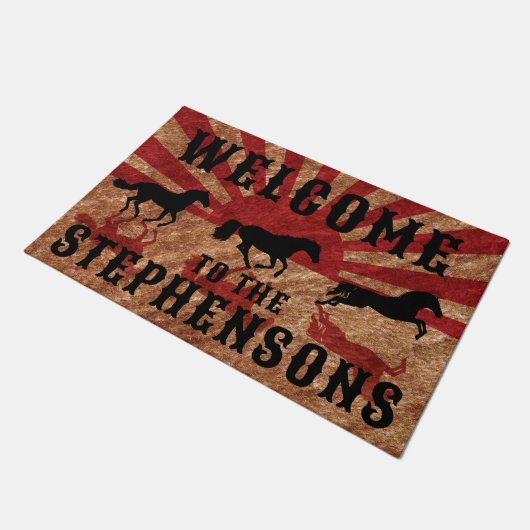 ウェスタン素朴ウマズファミリー名歓迎 ドアマット (アングル)