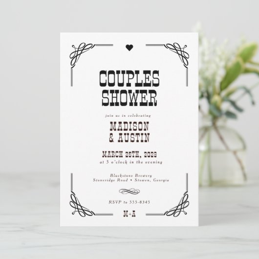 ウェスタン素朴カウボーイカップルブライダルシャワー 招待状 (スタンド正面)