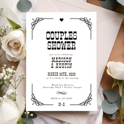 ウェスタン素朴カウボーイカップルブライダルシャワー 招待状