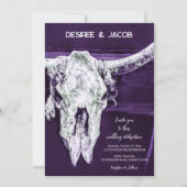 ウェスタン素朴カントリーダークパープルブルスカル 招待状 (正面)