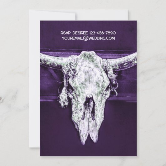 ウェスタン素朴カントリーダークパープルブルスカル 招待状 (裏面)