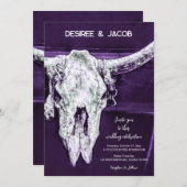 ウェスタン素朴カントリーダークパープルブルスカル 招待状 (正面/裏面)