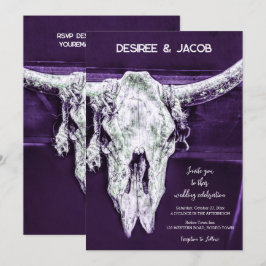 ウェスタン素朴カントリーダークパープルブルスカル 招待状