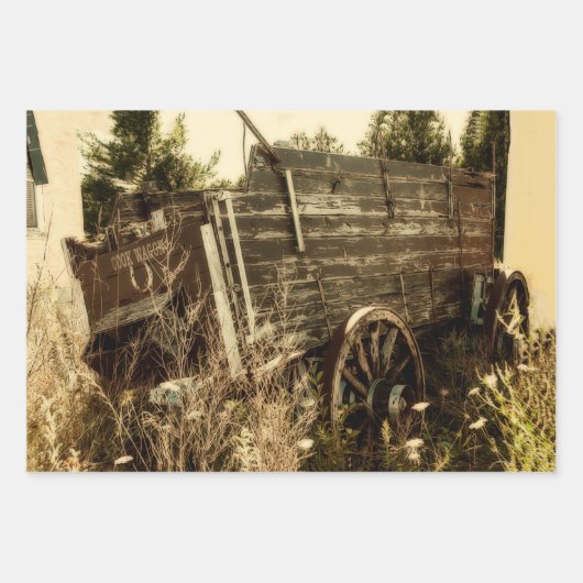 ウェスタン素朴カントリーブラウンヴィンテージファームワゴン ラッピングペーパーシート (正面2)