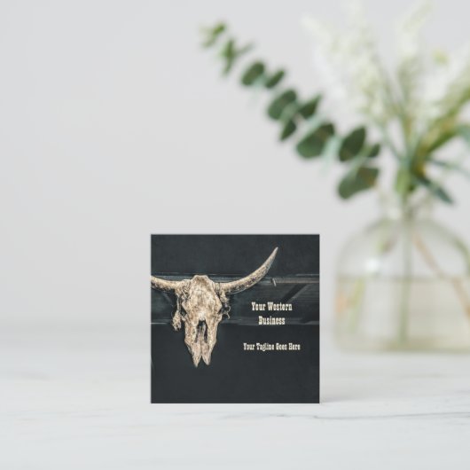 ウェスタン素朴カントリーベージュグレーブルカウズスカル スクエア名刺 (スタンド正面)