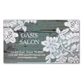 ウェスタン素朴カントリーホワイトレースティール(緑がかった色)バーンウッド マグネット名刺 (正面)