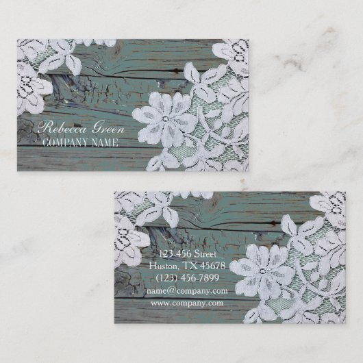 ウェスタン素朴カントリーホワイトレースティール（緑がかった色）バーンウッド 名刺 (正面/裏面)