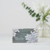 ウェスタン素朴カントリーホワイトレースティール(緑がかった色)バーンウッド 名刺 (スタンド正面)