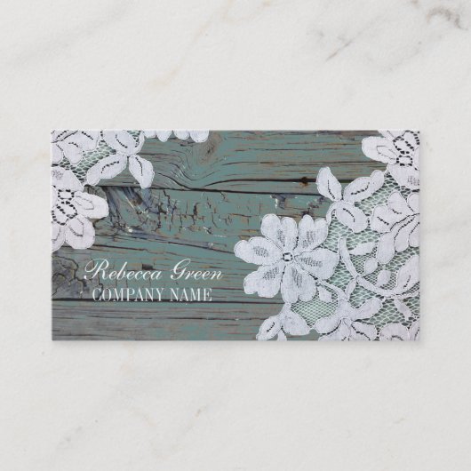 ウェスタン素朴カントリーホワイトレースティール（緑がかった色）バーンウッド 名刺 (正面)