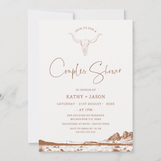 ウェスタン素朴カントリーロデオカップルズシャワーブライダル 招待状 (正面)