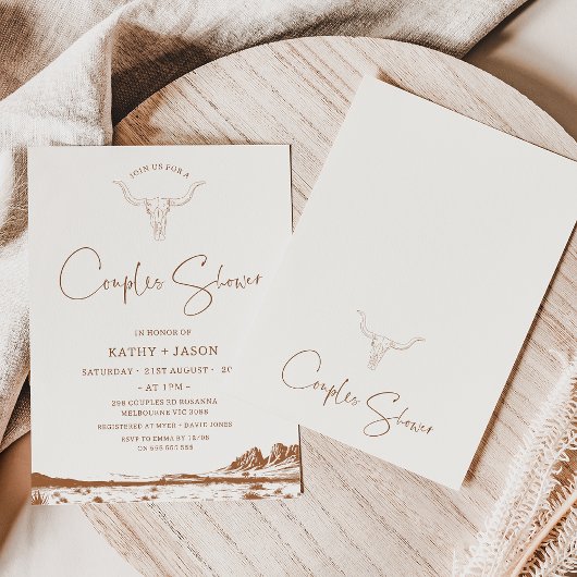 ウェスタン素朴カントリーロデオカップルズシャワーブライダル 招待状