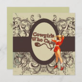 ウェスタン素朴カントリー女性のカーボーイブライダルシャワー 招待状 (正面/裏面)