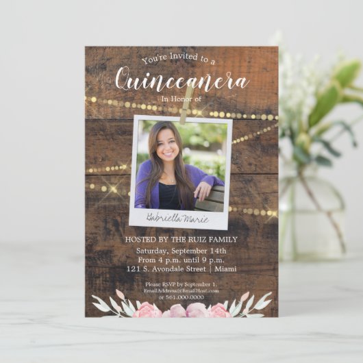 ウェスタン素朴キンセアニラ15誕生日写真 招待状 (スタンド正面)