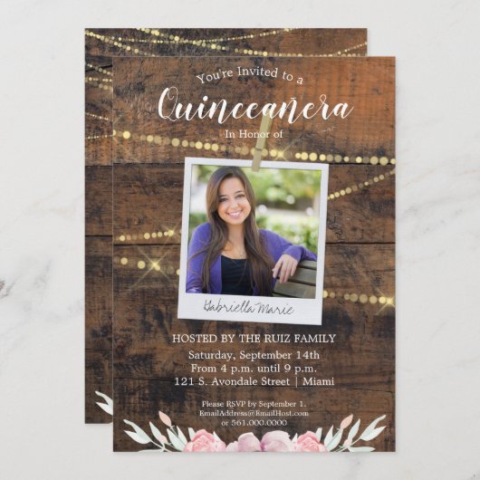 ウェスタン素朴キンセアニラ15誕生日写真 招待状 (正面/裏面)