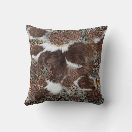 ウェスタン素朴コーウィドブラウンレザーターコイズ クッション (裏面)