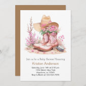 ウェスタン素朴スタイル女性のカーボーイベビーシャワー 招待状 (正面/裏面)