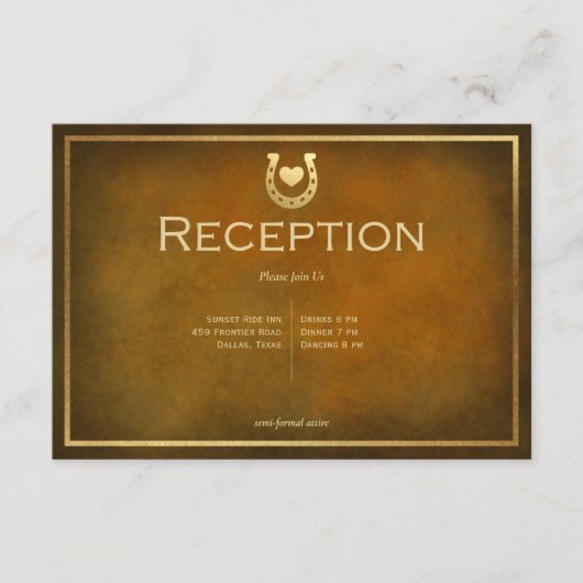 ウェスタン素朴スホースシューブラウン&金ゴールド披露宴 エンクロージャーカード (正面)